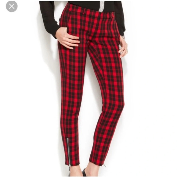 MICHAEL KORS PLAID ANKLE ZIP PANTS - Picture 1 of 7